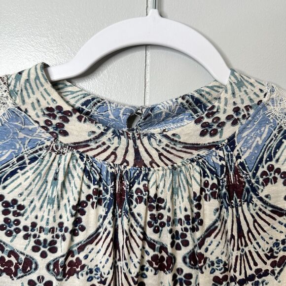 Free People Size Large Nouveau Blouse Blue Boho Top Keyhole Back Lace Faux Wrap - Picture 5 of 16